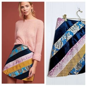 Anthropologie Skirt Womens 10 Maeve Velvet  Blue Mixed Print Fabric A-line